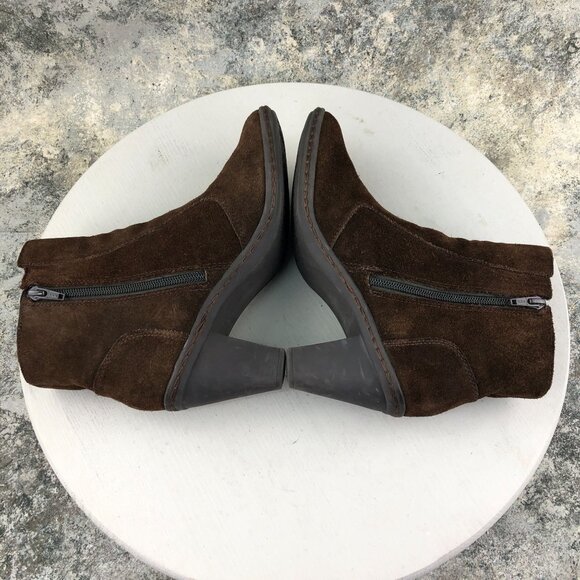 Strictly Comfort Women's Size 8M Brown Suede Side Zip High Heel Ankle Booties - Picture 9 of 14